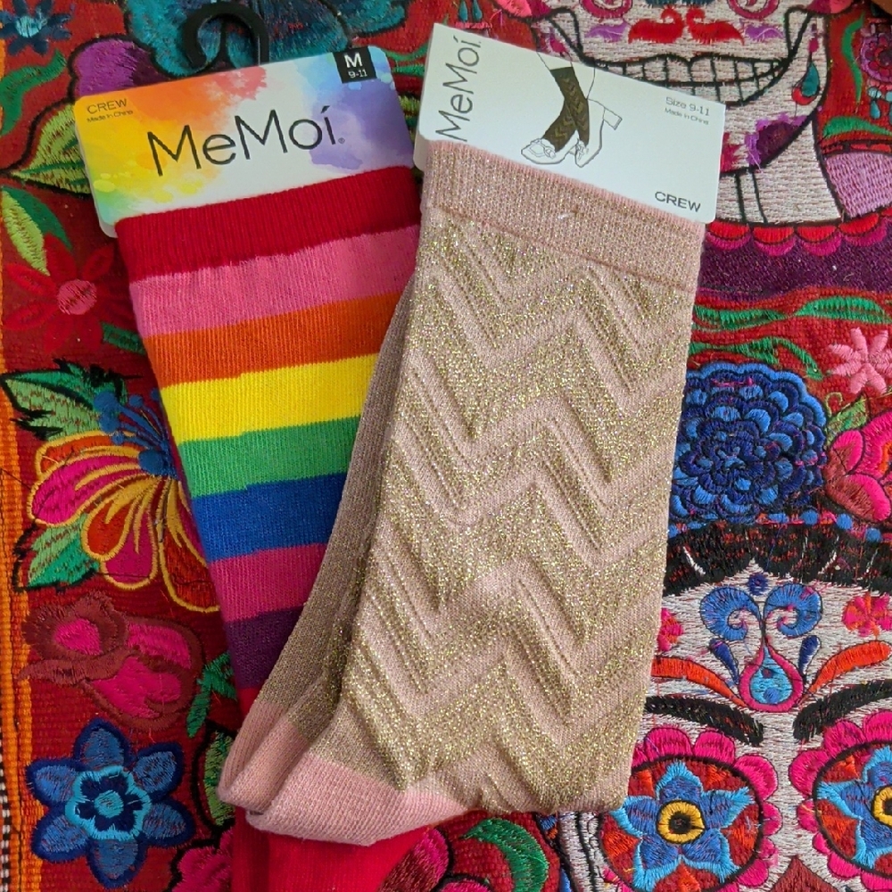 MeMoi Rainbow and Gold Crew Socks Set